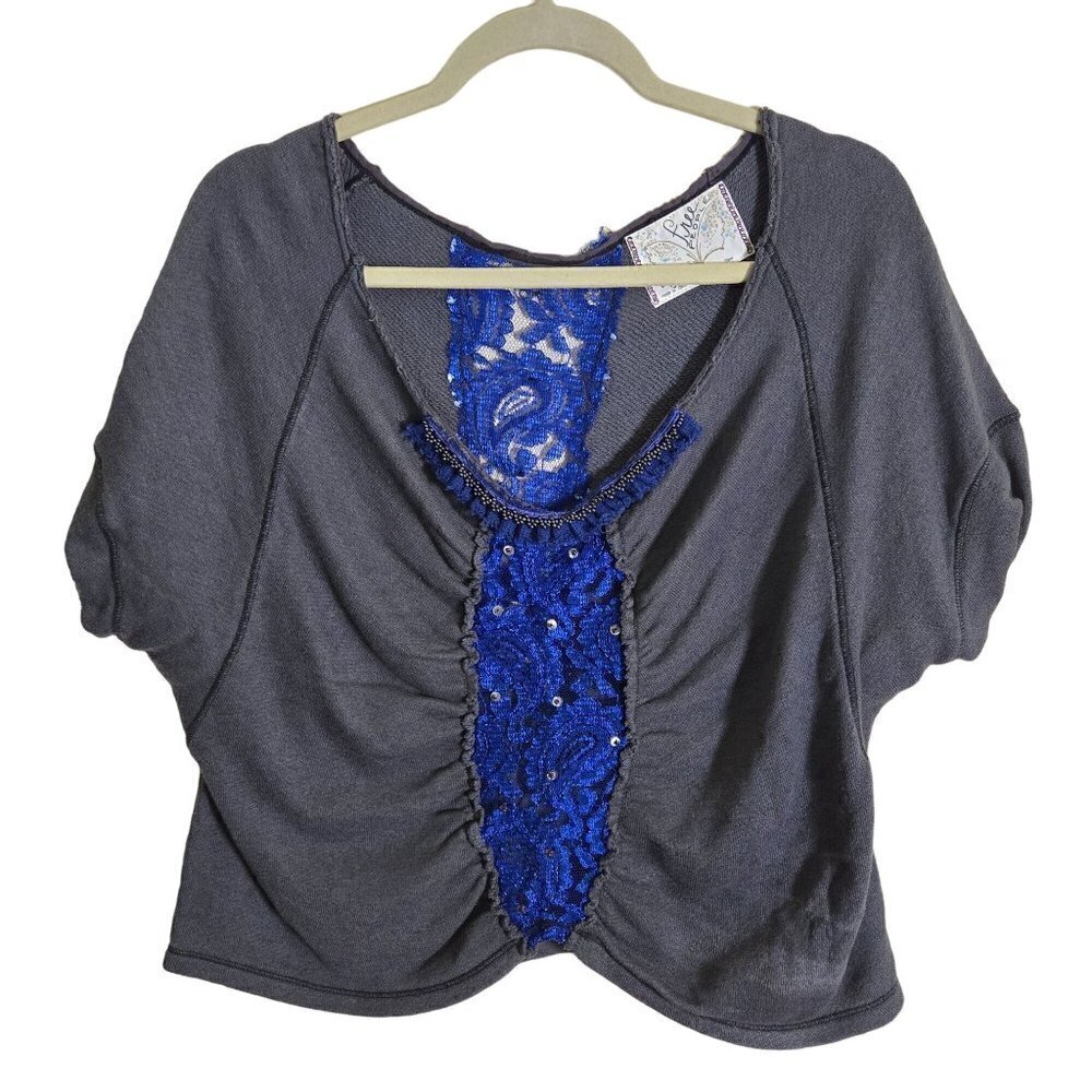 Free People Crystal Ball Terry Cropped Oversized Sweatshirt Size XS